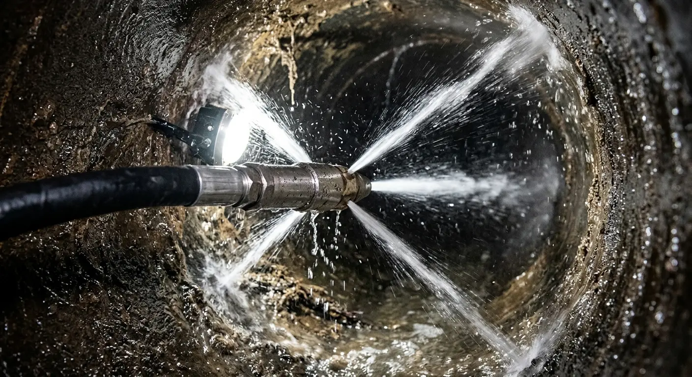 High-pressure hydro jetting nozzle cleaning sewer pipe for Sewer Cleanout in Forest City